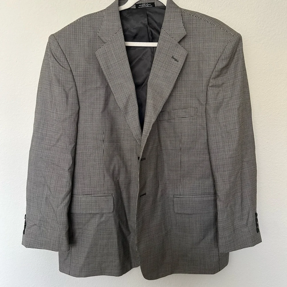 Stafford Men's Gray and Black Blazer Career Office Professional Going out Wool